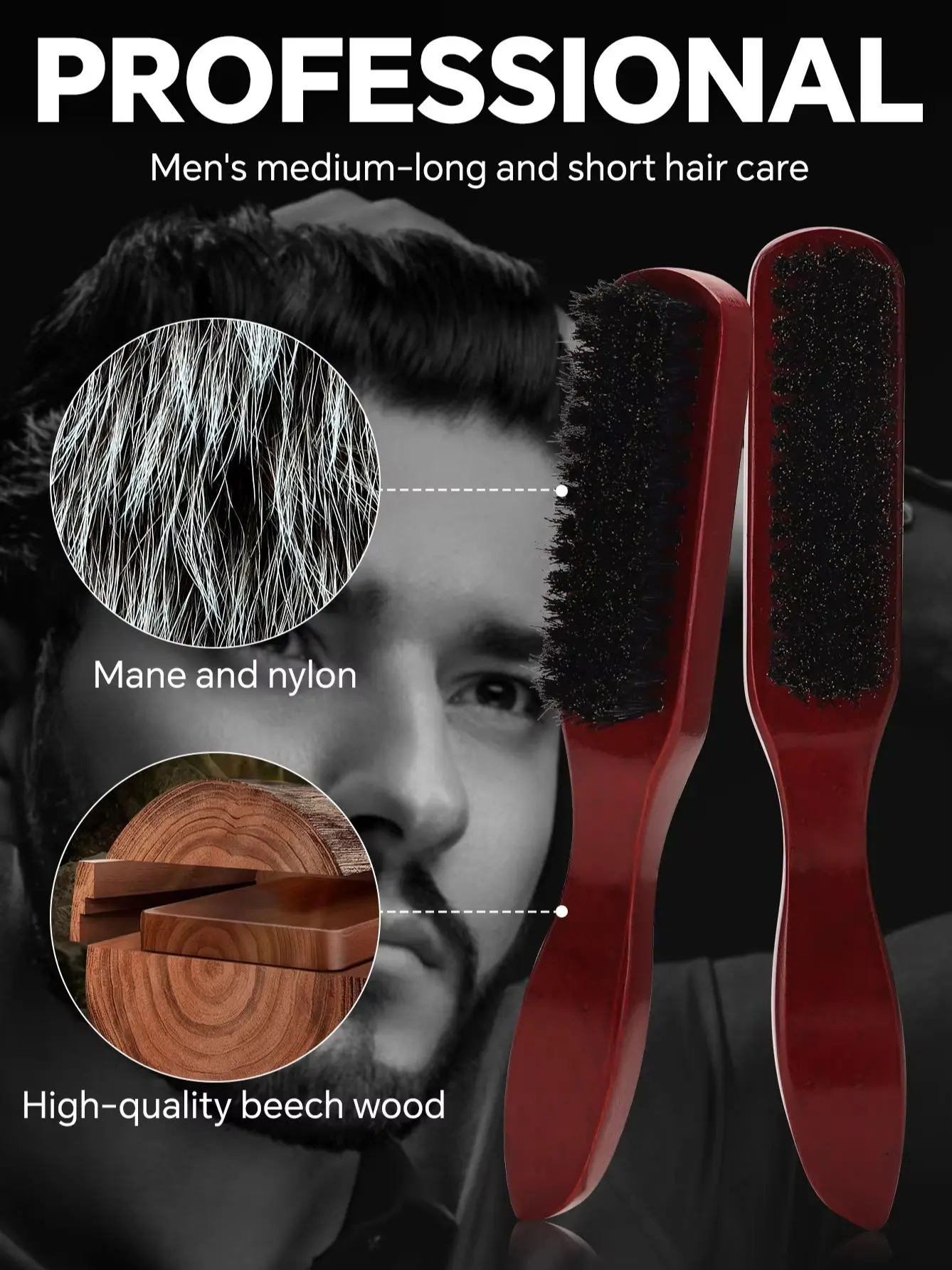5-Piece Hair Brush and Comb Set with Edge Control - Nylon Bristle Brushes for Detangling, Teasing, and Smoothing