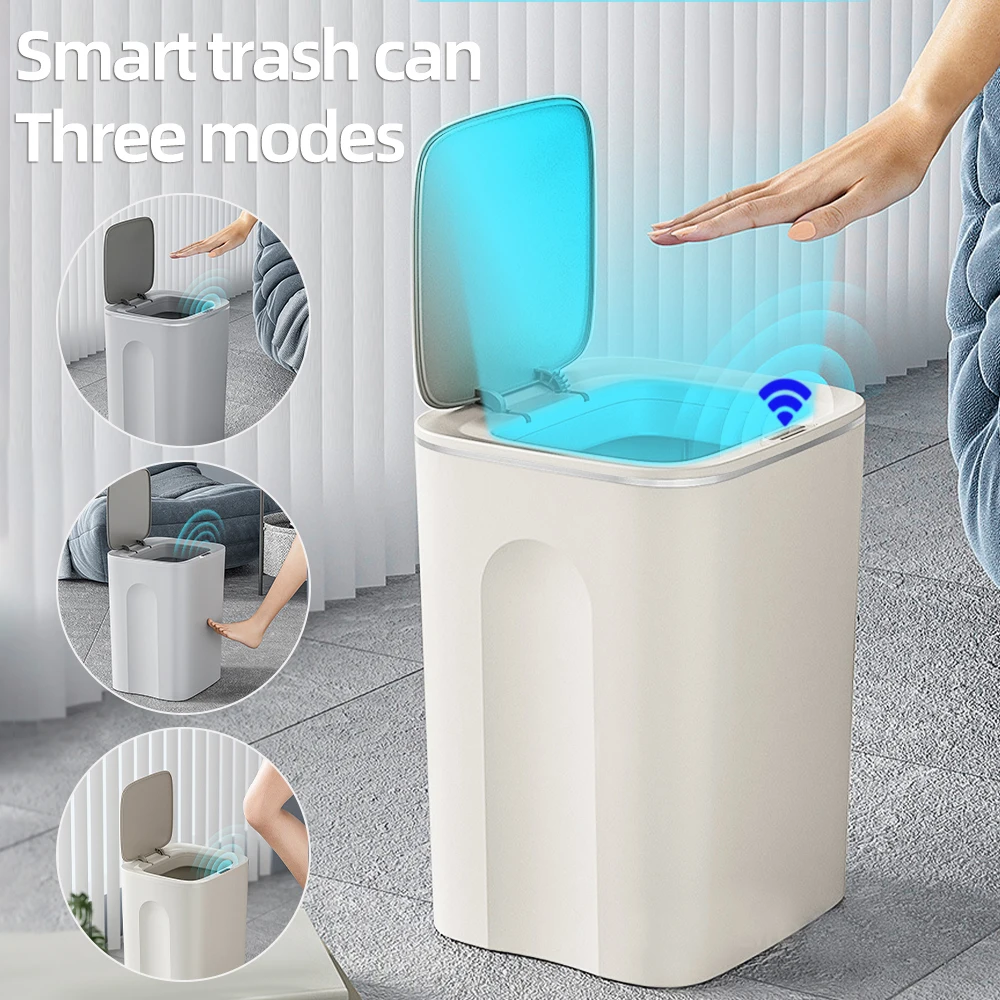 12-16L Kitchen Trash Bin Space-Saving Toilet Smart Garbage Bathroom Touch  Kitchen Home Office  Waterproof Electronic Waste Bins