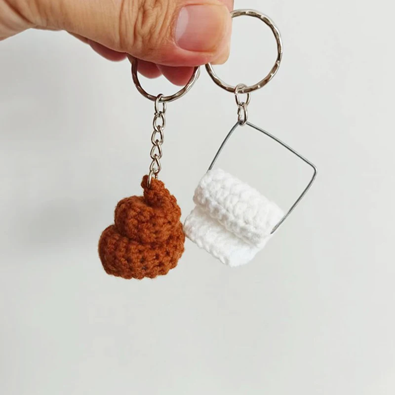 Novelty Braided Keychain Yarn Poop Toilet Paper Handmade Macrame Keychain Braided Charm Hand-woven Pendant