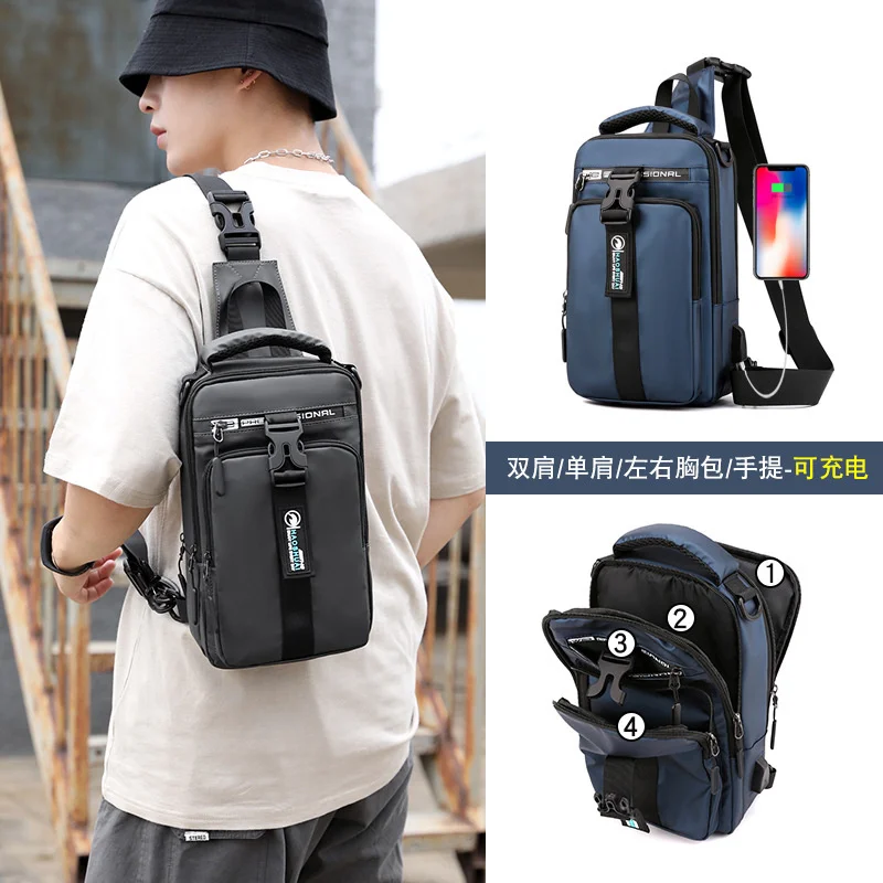 Bolso de pecho de moda para hombre, bolsa de mensajero multifuncional con carga USB para ocio, de un solo hombro, nueva tendencia