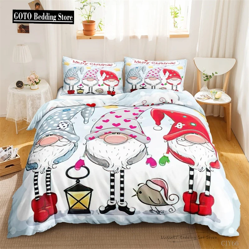 

3 Pc Duvet Cover Cute Cartoon Dwarf Christmas Series Bedding Set for Kids and Adults Single Double Queen 220x240 Room Decor Gift