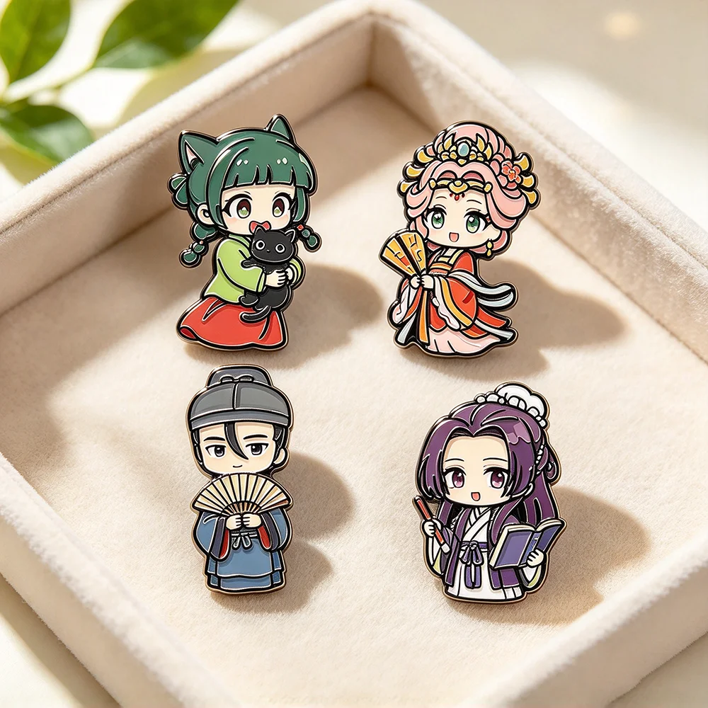 4Pcs/set Anime Chibi Jinshi Maomao Enamel Brooches Pins Cute Cat Lapel Badges for Backpack Jewelry Clothing Decoration Gifts