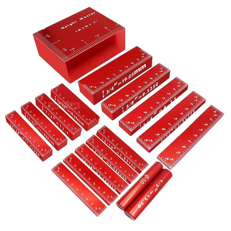 17pcs Setup Blocks Height Gauge Set Precision Aluminum Setup Bars for Router and Table Saw Accessories 1/16