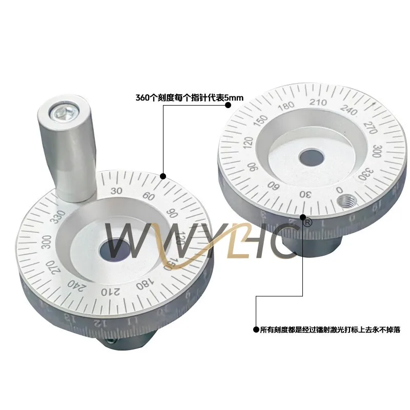 1PC Metal Hand Wheel with Scale Handle for Lathe Laser Engraving Sliding Table, Bore 8mm 10mm 12mm