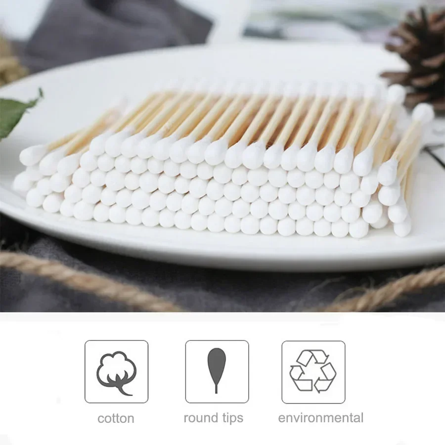 Baby Cotton Swabs Double Tips Ear and Nose Multifunctional Cleaning Stick Bamboo Cotton Swab Buds Makeup Cleaning Kid Baby