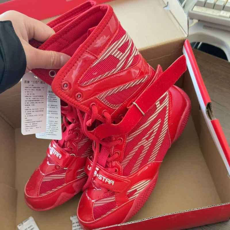 

Professional Wrestling Shoes Men Black Red Boxing Shoes Man Luxury Brand Gym Training Shoe Breathable Fighting Boots Mens