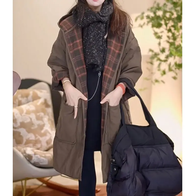 

Women's Autumn Winter Top Coat Cotton Coat Hooded Retro Simple Comfortable Loose Casual Design Fashion Advanced New Niche Skinny
