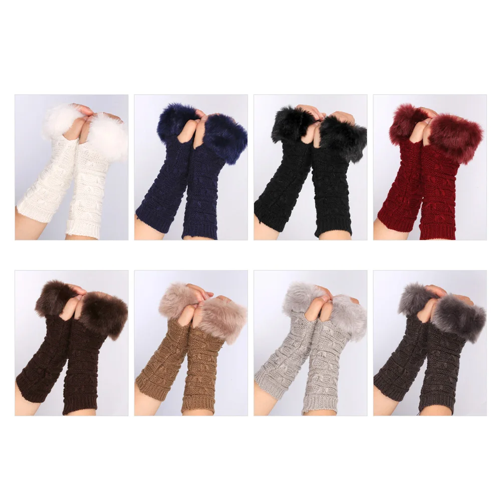 

Women Winter Thick Knitted Half Finger Navy Warm Gloves Computer Driving Reading Hand Warmer Womens Gloves