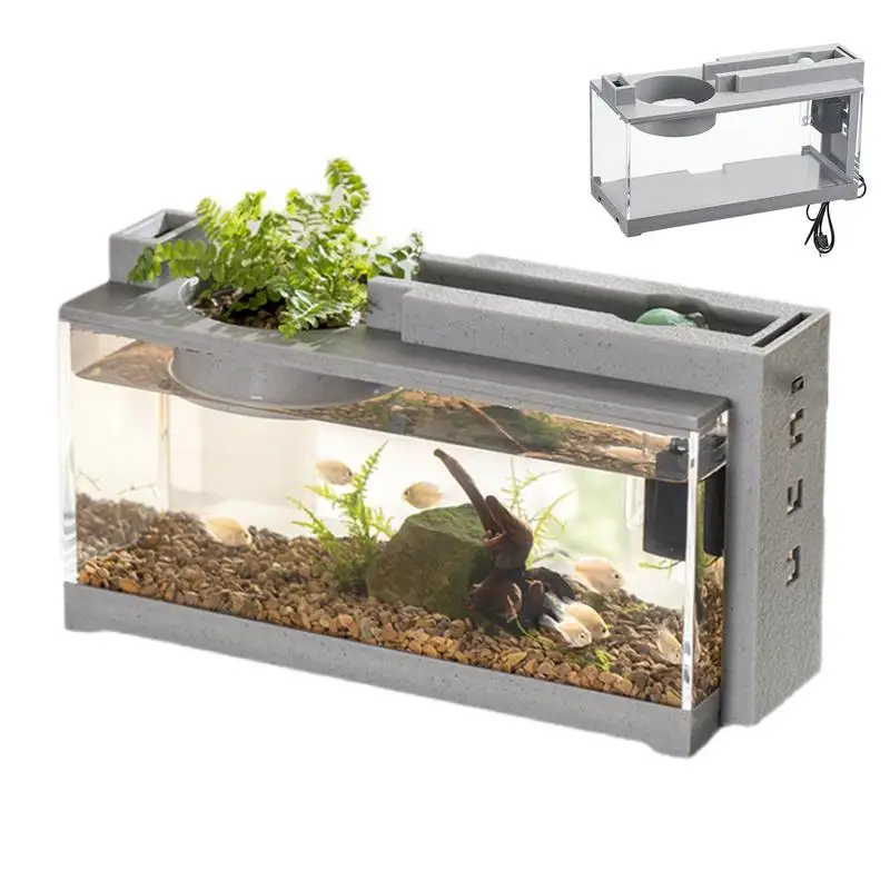 

Mini Fish Tank Beta Fish Tank Decorative Retro Quiet Small Fish Tank With Air Pump For Betta Fish Shrimp Goldfish Turtle