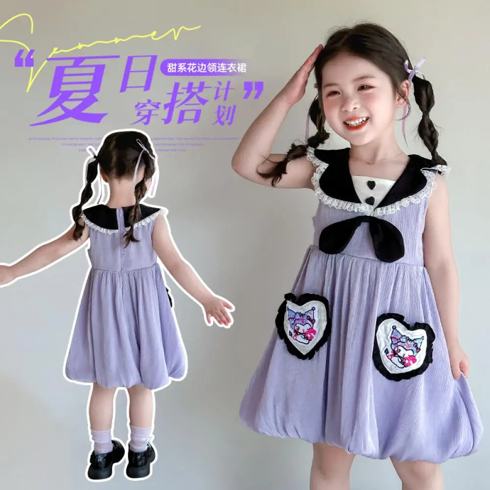 

Kawaii Sanrio Kuromi Girls Dress Child Sling Princess Skirt Sweet Lolita Vest Skirt Children Summer Skirt 1-10Y