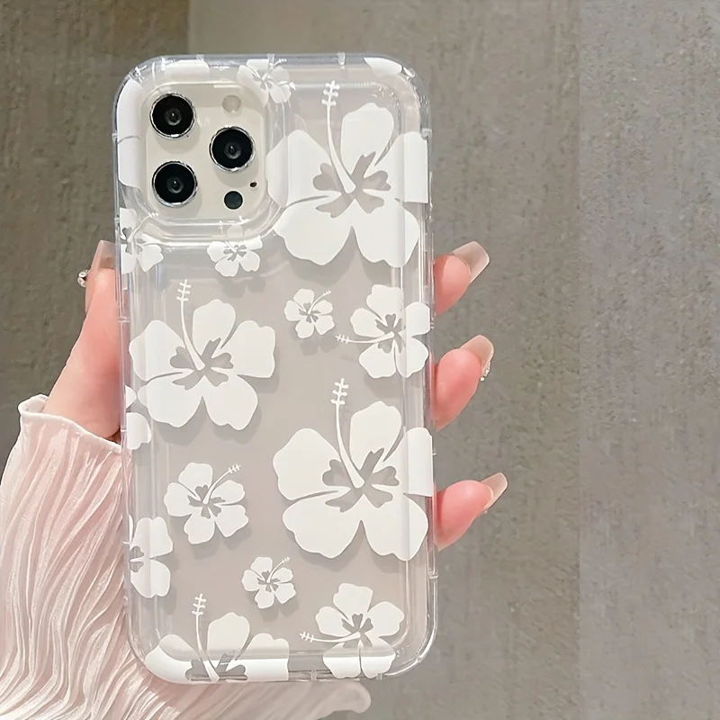 White Flower Clear Case for Samsung A03S A05S A13 A14 A21S A22 A23 A24 A31 A32 A33 A34 A35 A51 A52 A53 A71 A72 5G Shockproof