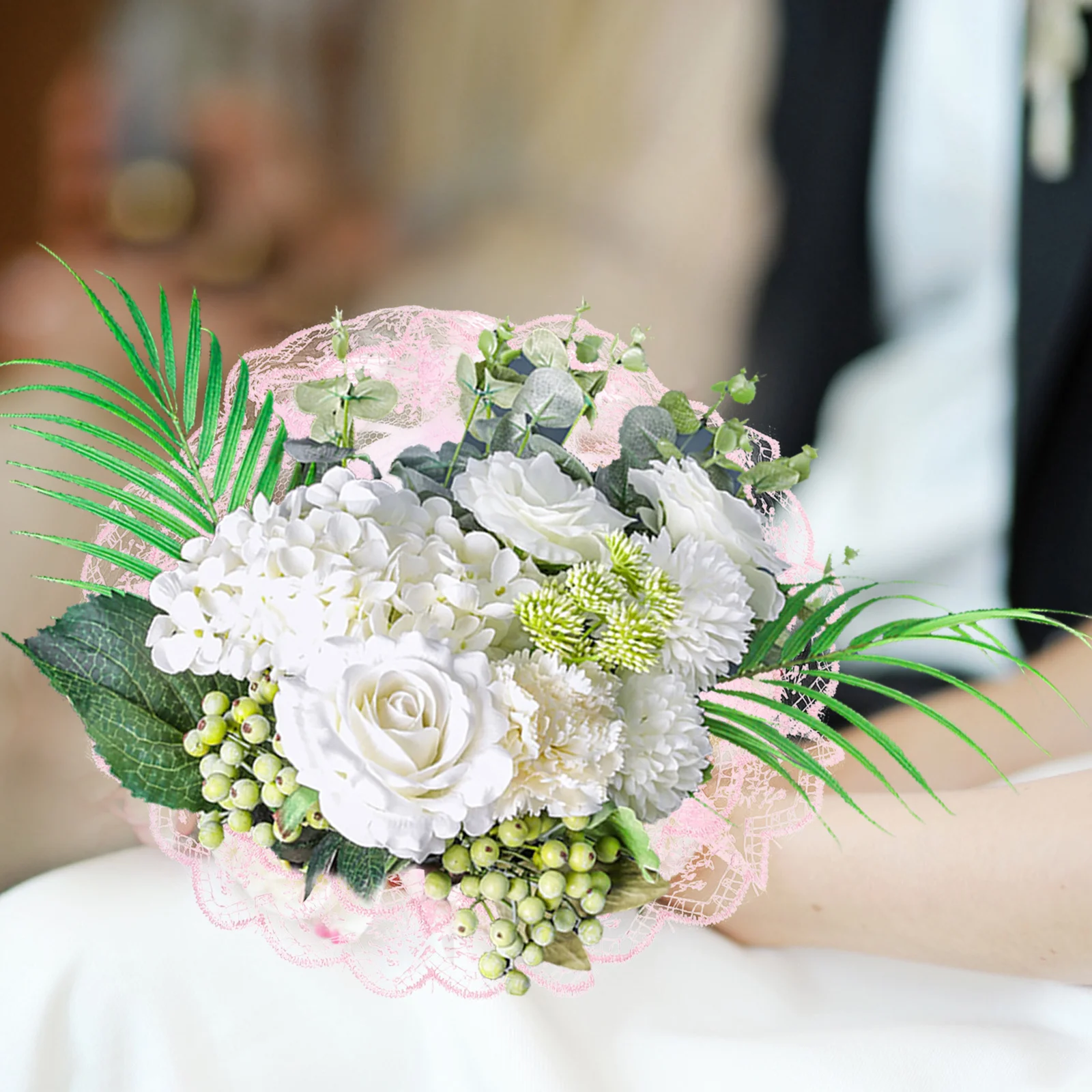 3Sets Wedding Flower Holder for DIY Bridal Bouquets Artificial Floral Support Lace Collar Decor Bouquet Holders for Bride Use