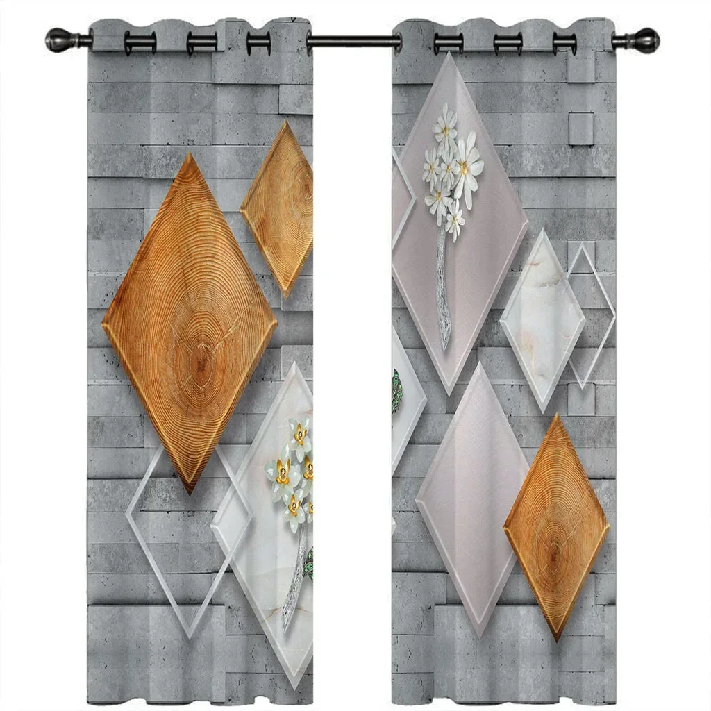 

HUANZHUANG Curtains For Living Room Nordic Geometric Background Drop Thermal Insulated Eyelet Window Curtains For Living Room