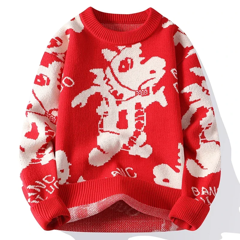 Unisex Luxury Sweater Fashion Year of The Dragon Design Warm Thick Loose Jumper Sweaters