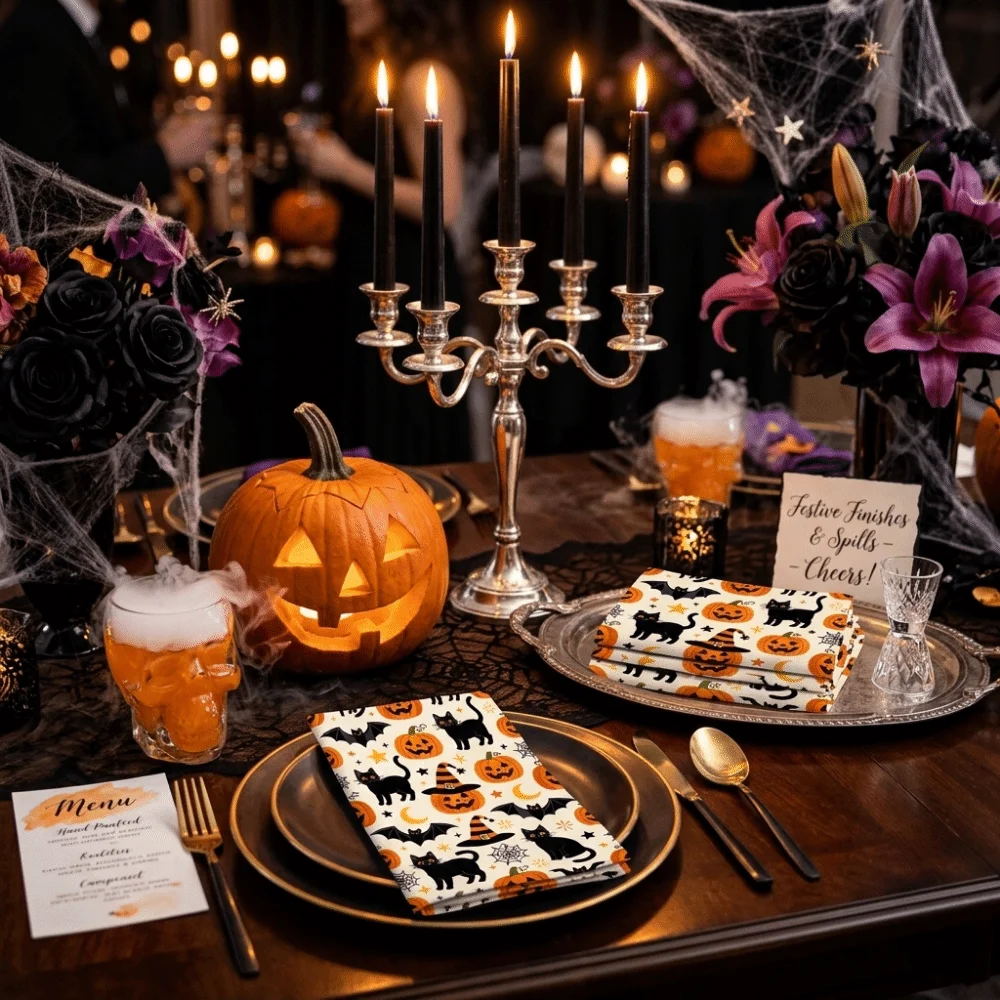 2 pcs Autumn Ghost Halloween Dish Towels Pumpkin Strong Absorbent Hand Towel Funny Cat Kitchen Towel New Home Gift