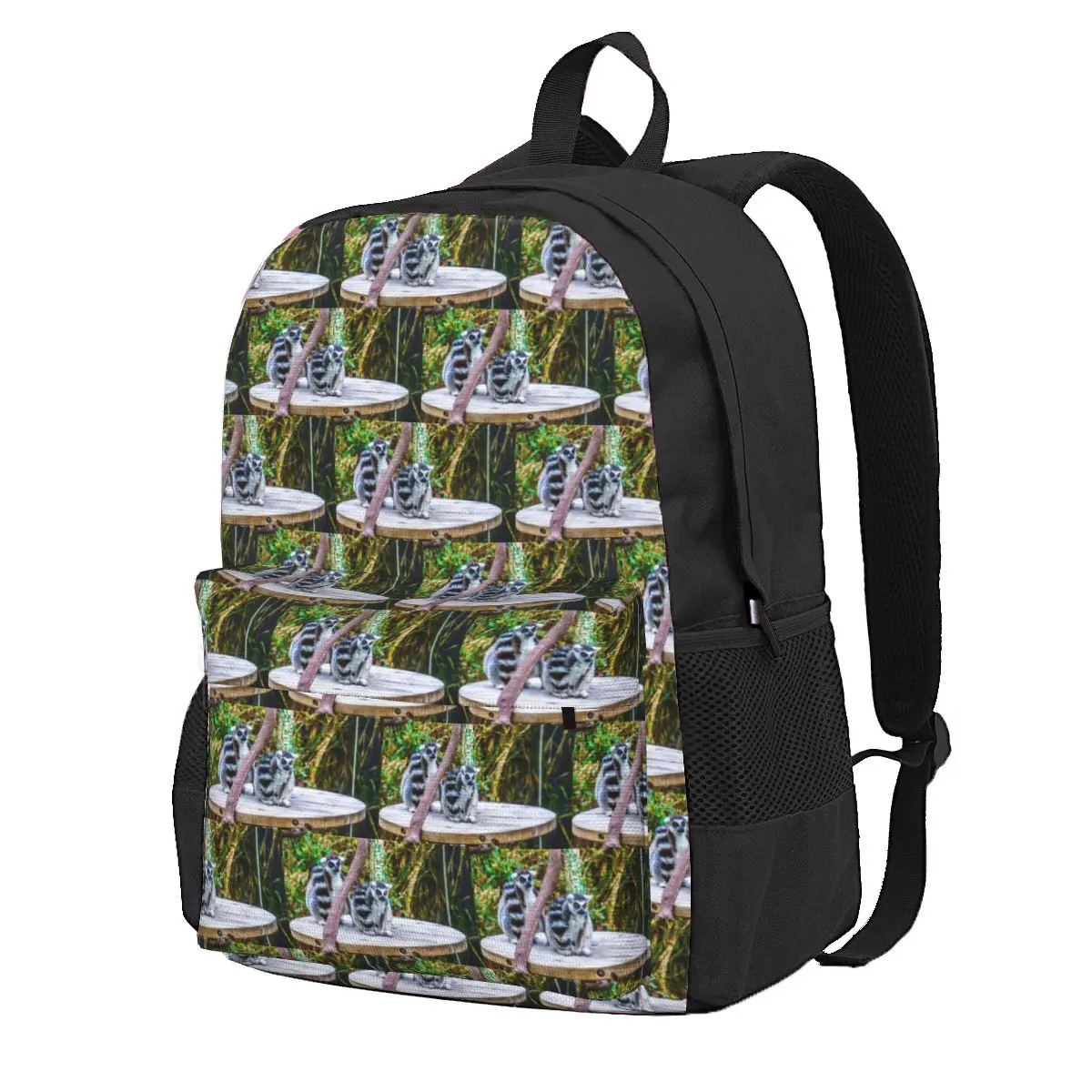 A Pair Of Orange-Eyed Ring-Tailed Lemurs Student Backpack School Bag Hiking Travel Daypack Fashion Bookbag Shoulder Bags
