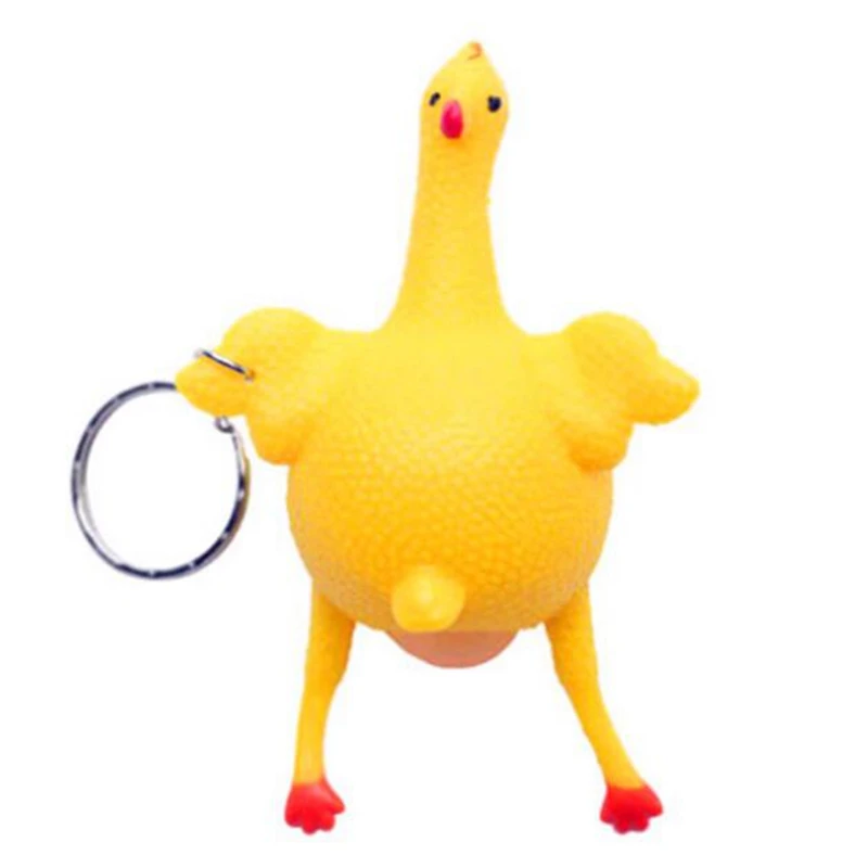 Y2K Funny Toys Chicken Egg Laying Hens Crowded Stress Ball Keychain Creative Spoof Tricky Gadgets Toy Chicken Keyring Aesthetic