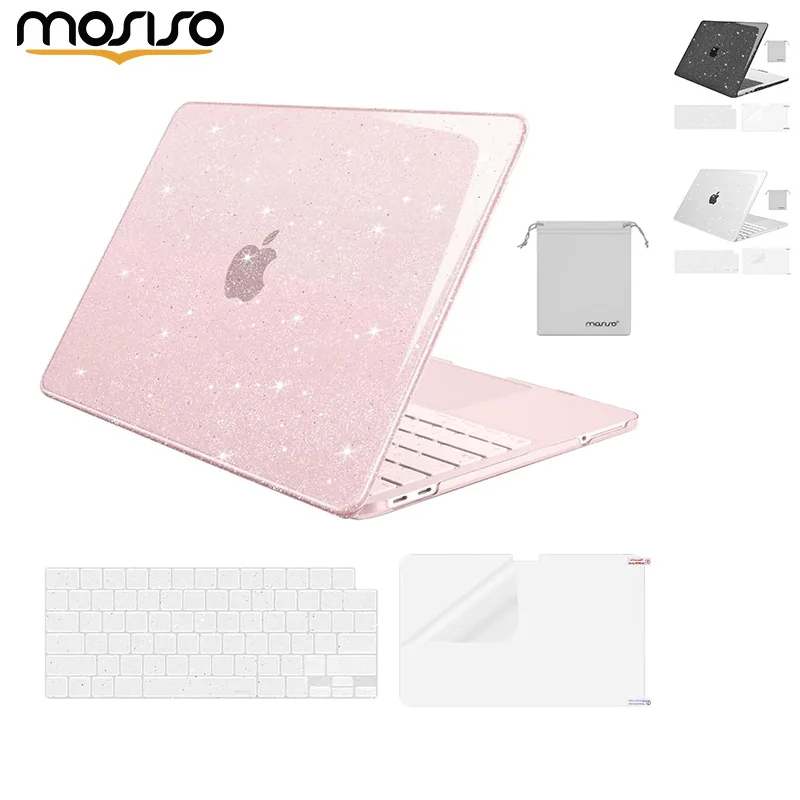 MOSISO Clear Glitter Case for MacBook Neo 13 inch 2026 A3404 A18 Pro Hard Shell Keyboard Cover Screen Protector Pouch