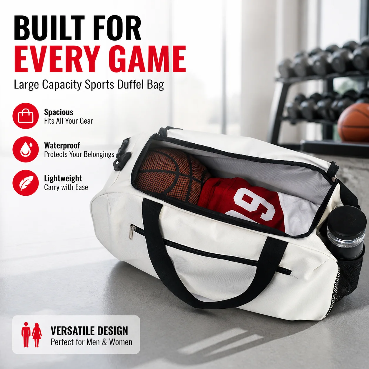

Large Capacity Gym Basketball Football Bag, Men's Single Shoulder Sports Duffel, Waterproof Lightweight Travel Tote for Women