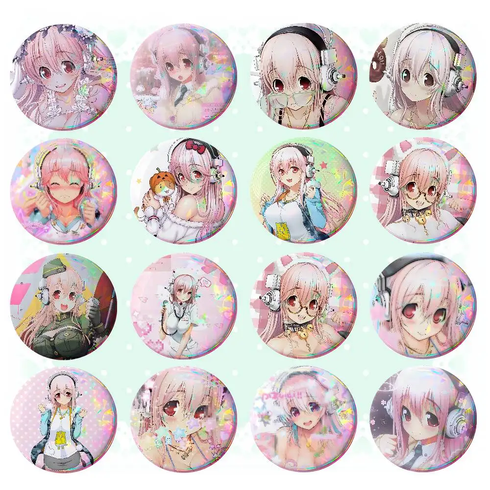 S-Super S-Sonico Badges Tinplate Soft Button Pin Brooch Metal Badge Custom Jewelry Accessories Hat Bag Lapel