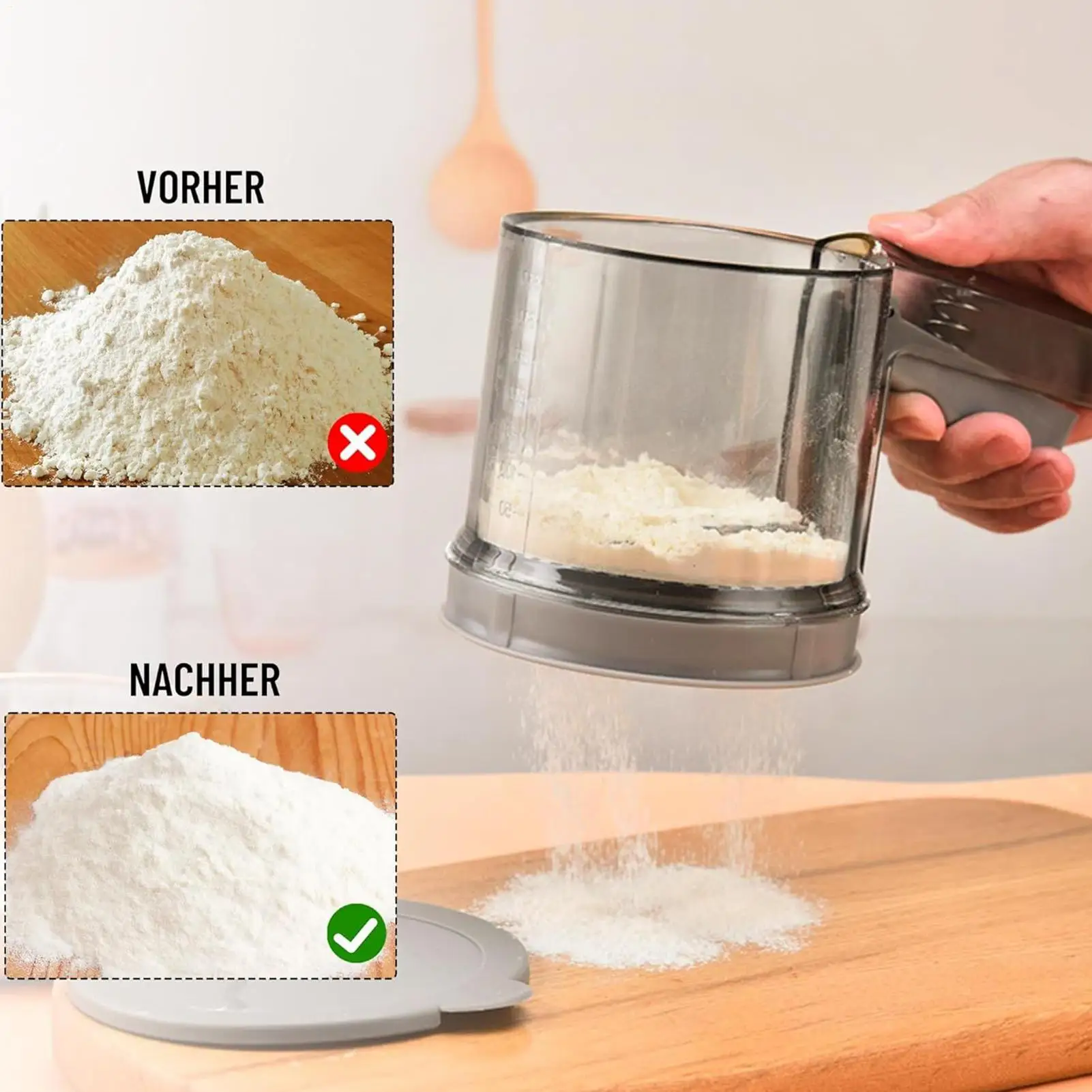 Sifter For Baking Stainless Steel Hand Press Crank Sifter Double Layer Semi-Automatic Sieve Duster For Restaurant Home Sugar