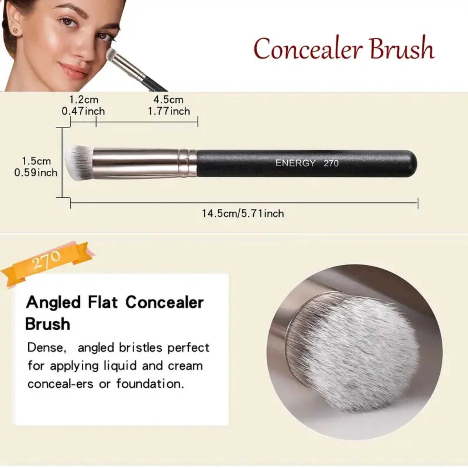 ENERGY Concealer-Pinsel unter den Augen, Mini-kabuki-Pinsel mit abgewinkeltem Gesicht
