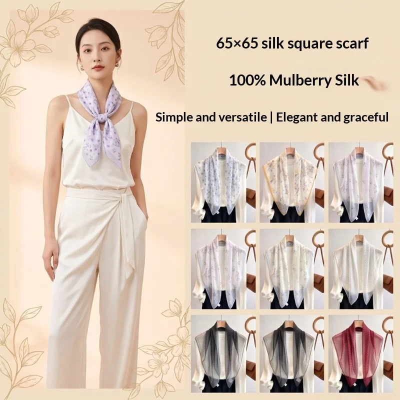 100% Mulberry Silk Spring Summer New Floral Scarf Women Thin Versatile Square Scarf Elegant Neck Scarf Sun Protection Collection