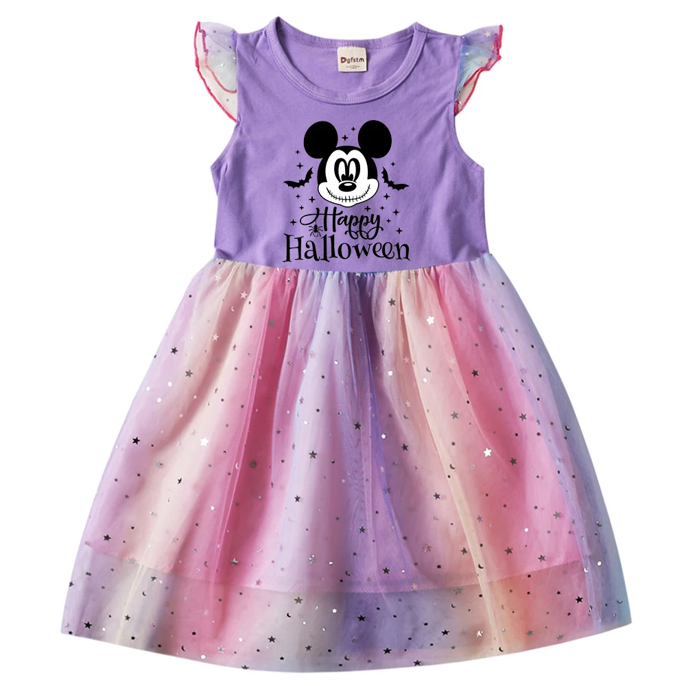 Disney-Vestido de Mickey Mouse feminino, Roupa de criança, Princesas, Desenhos animados, Casual, Gaze, Manga voadora, Presentes infantil