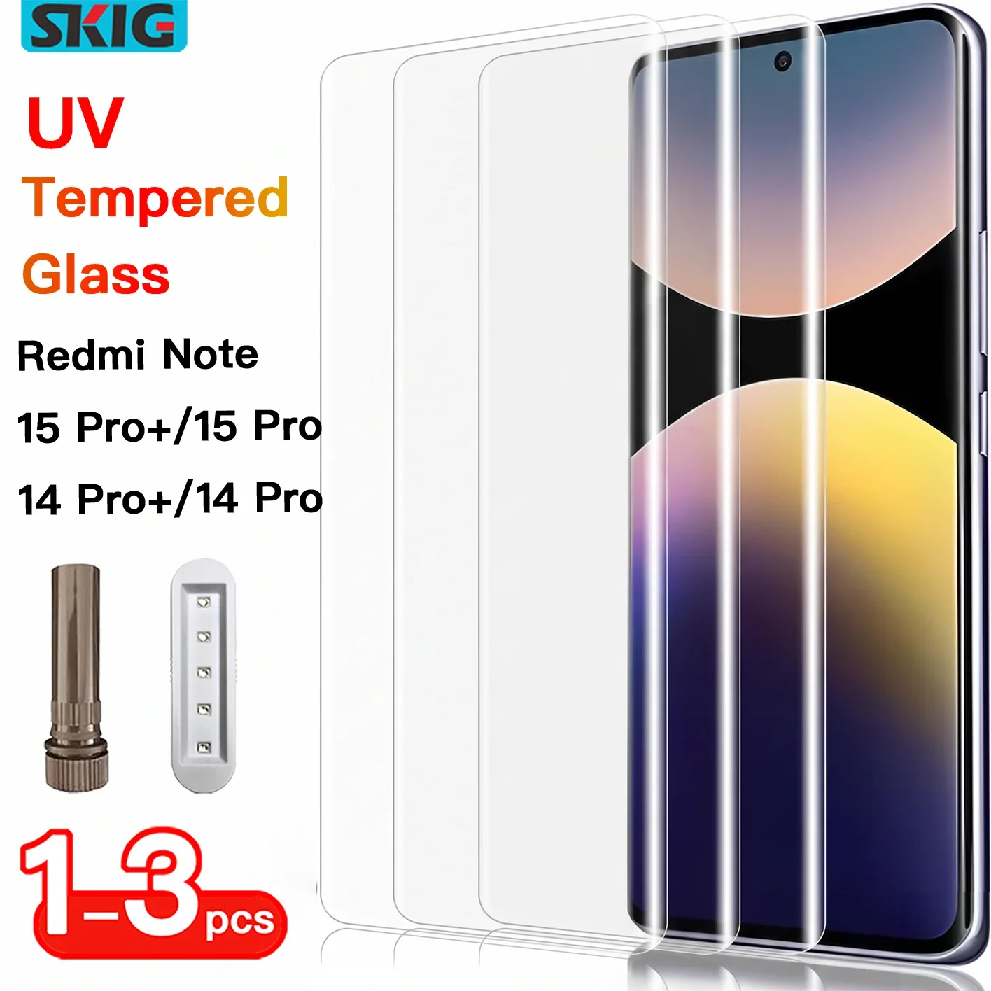 1-3 Stück UV-gehärtetes Glas für Redmi Note 14 15 Pro Plus 3D Vollschutz 9H Schutzfolie für XIAOMI Displayschutz