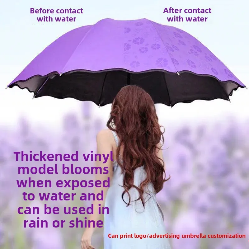 Water Opening Colorful Three-fold Black Glue Sunshade Advertising Umbrella Weather Shield Large Outdoor Umbrella