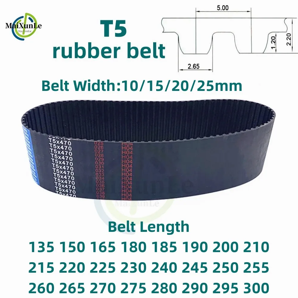 T5 Timing Belt Trapezoidal Tooth circumference 135 150 165 180 185 190 200-300mm Belts Width 10/15/20/25mm For T5 Alloy Pulley