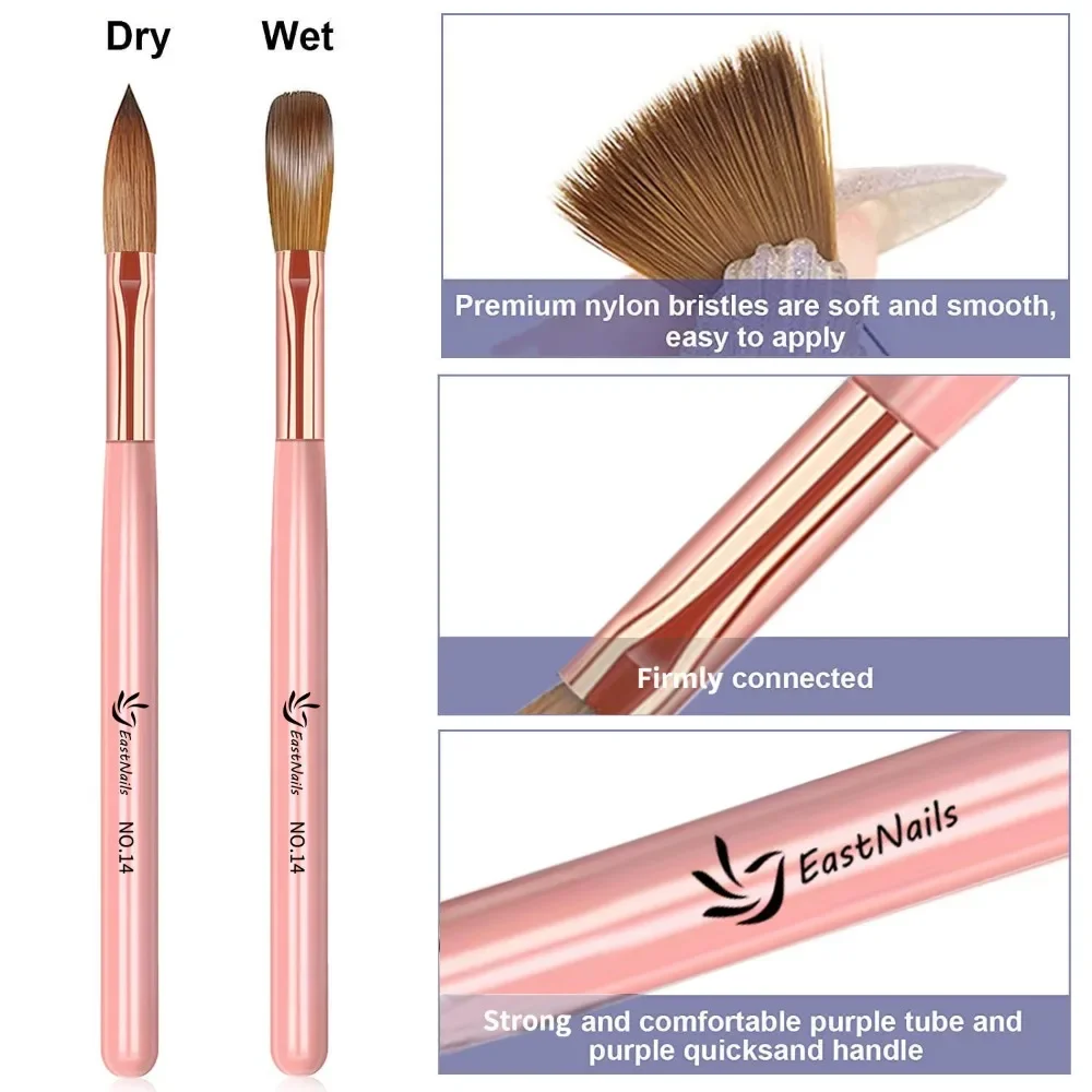 3PCS Acrylic Nail Brush Set - Size 8/10/14 Acrylic Nail Brushes for Acrylic Application, Pink Handle Professional Powder