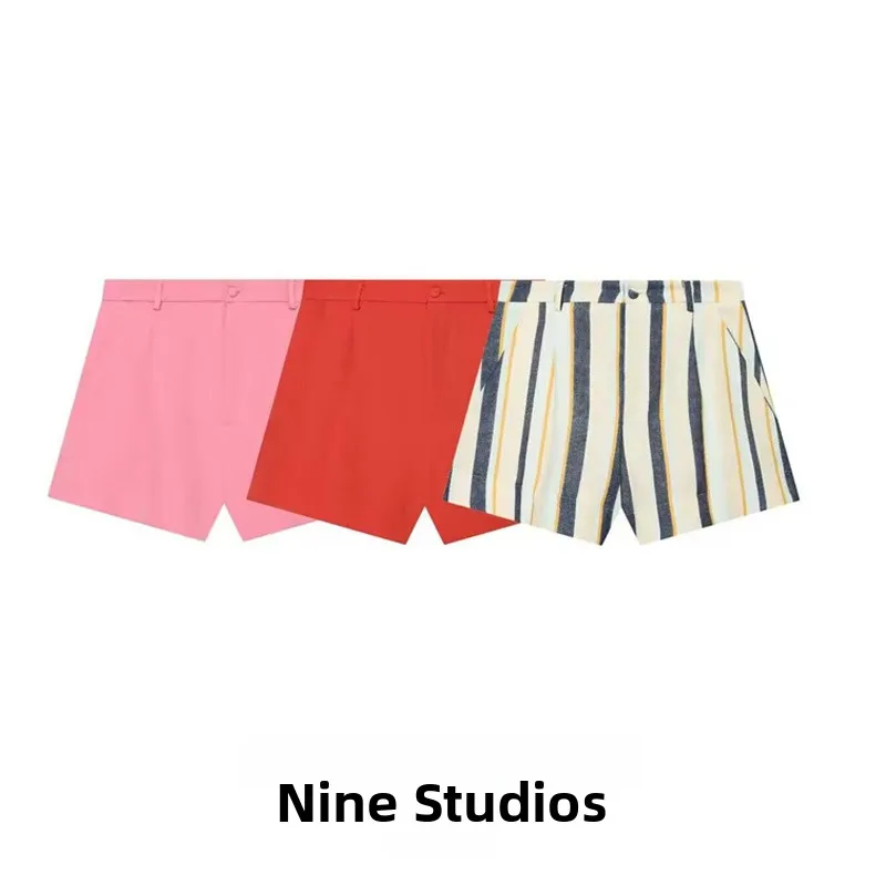 Casual Loose  Shorts Women's Fashion Pleated Versatile mid Waist Pants Polyester Fabric Ladies' Summer Casual Shorts