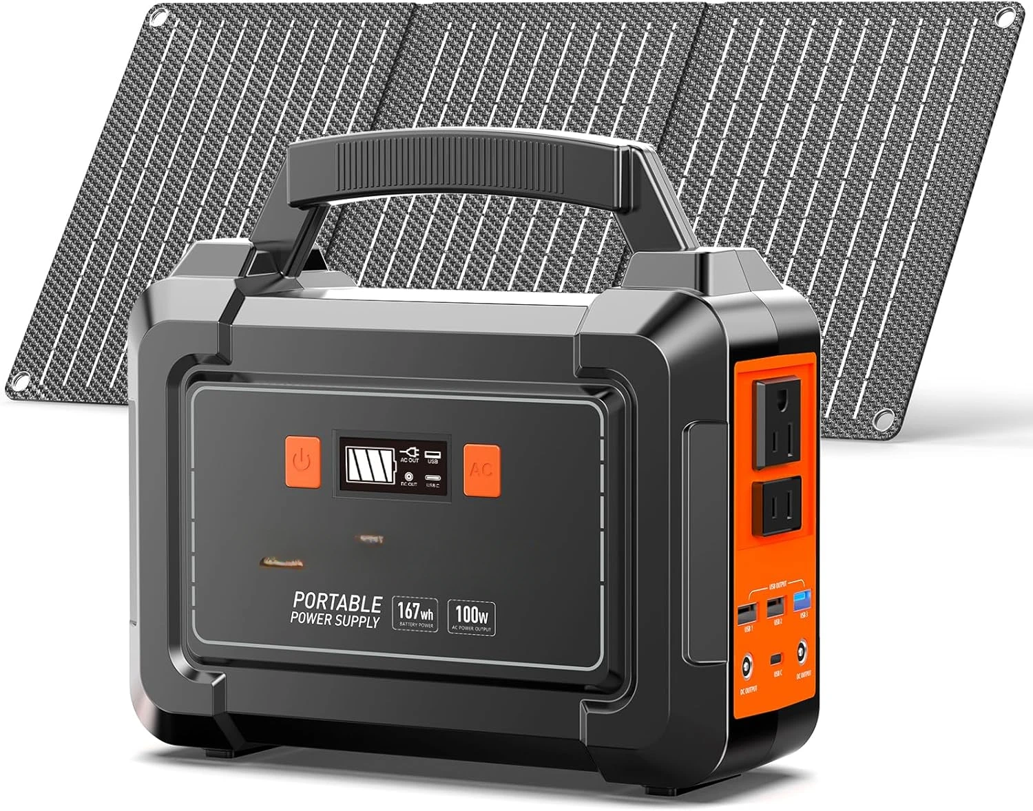 Solar Generator 167Wh Camping Portable Power Station 200W Peak with Foldable Solar Panels 30W with AC Outlet 110V Multi