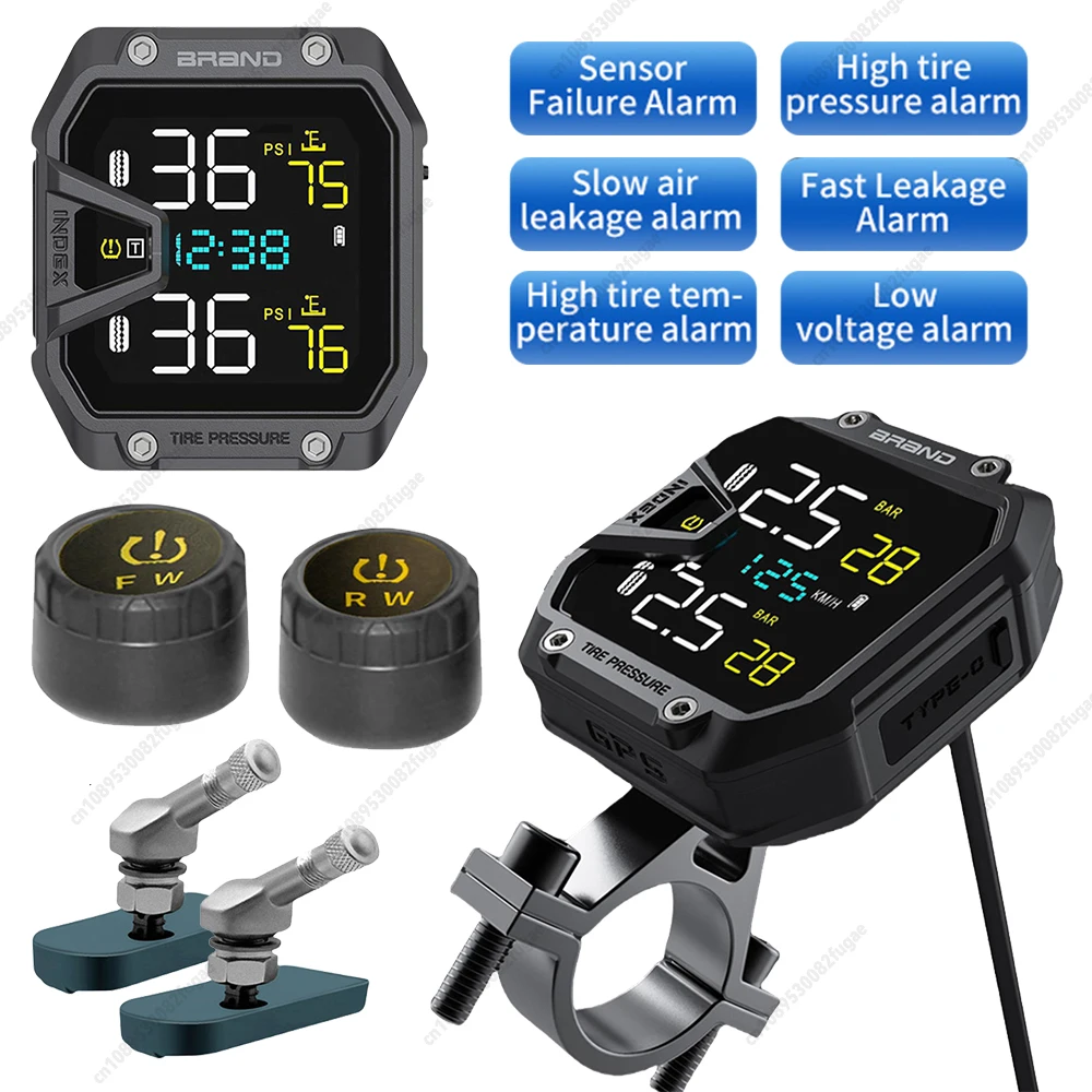 Sistema di allarme per il monitoraggio della pressione dei pneumatici per moto Display LCD Sistema di monitoraggio della pressione dei pneumatici wireless per moto a due ruote