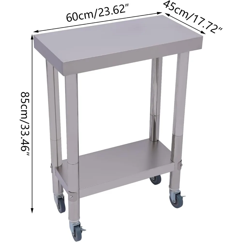 Servierwagen Catering Edelstahl Küchenregal 2 Ebenen Edelstahl Arbeitstisch mit Rollen 60x45x85cm – Detail 1