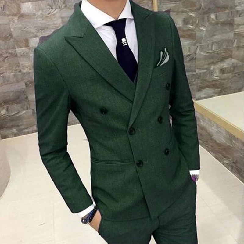 

Double Breasted Men Suits Slim Fit Peaked Lapel Groom Tuxedo for Wedding Dinner 2 Pieces Custom Prom Fashion Blazer with Pants