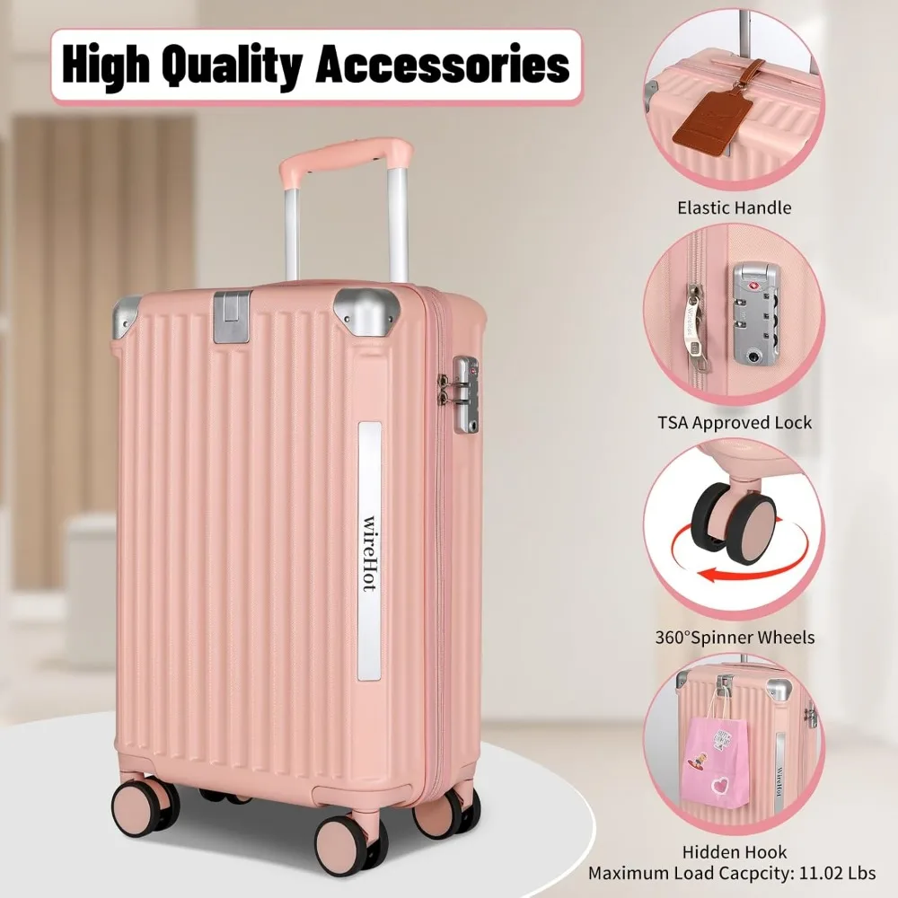 حقيبة حمل على الأمتعة المعتمدة لشركة الطيران مقاس 22 × 14 × 9 بوصة للنساء مع حقيبة ظهر، مجموعة حقائب صلبة ABS + PC #5