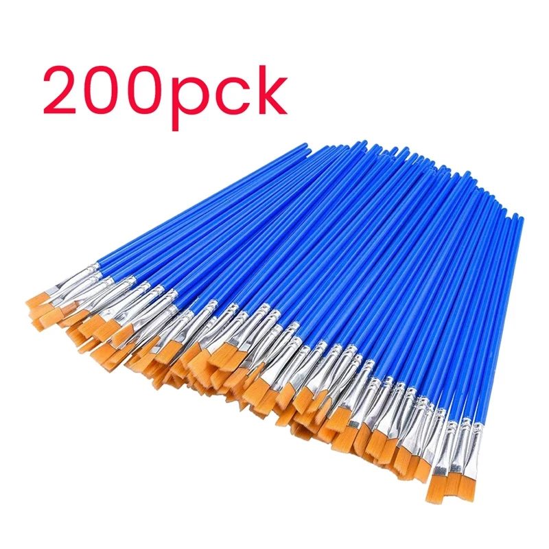 2025 New 200 Pcs Flat Paint Brushes - Plastic Barrel Nylon Bristle Flat Tip Brush Small Brush For Detail Painting