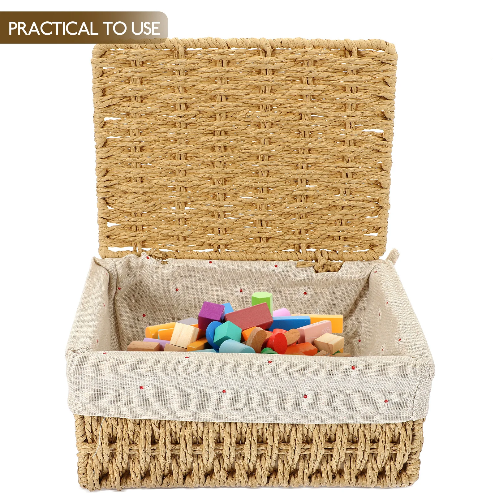 

2pcs Storage Baskets With Lids Woven Wicker Linen Lined Removable Insert For Kitchen Bathroom Organization Home Storage Bin