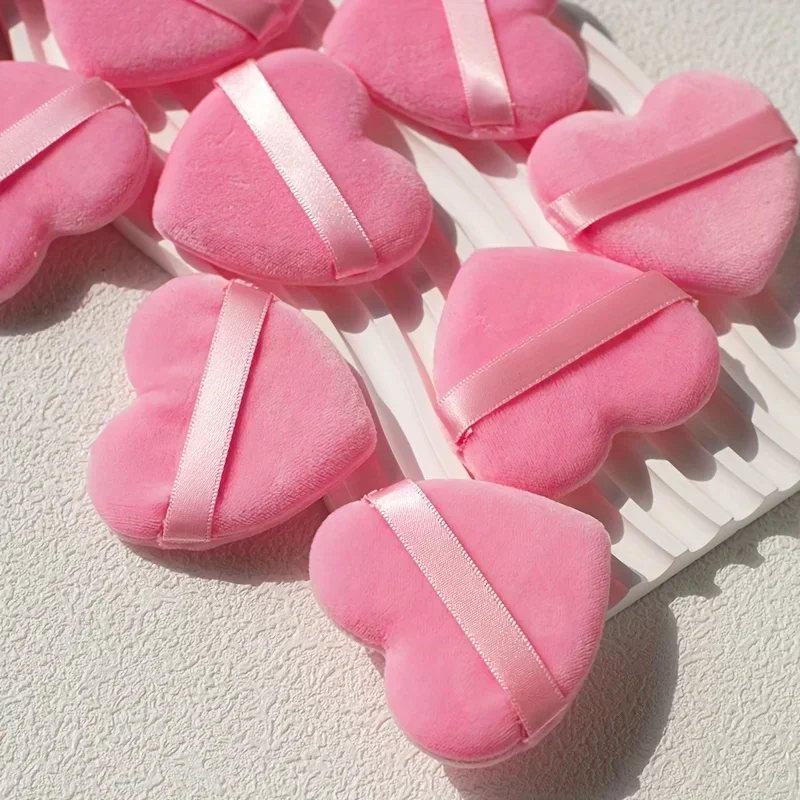 ハートベルベットパフ 10 個 リボンハンドル付き - 低刺激性の両用メイクアップスポンジ 顔と体用 |   環境に優しい美容ツール