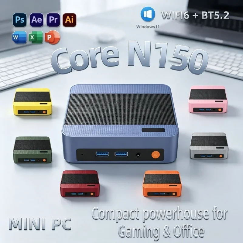 Intel N150 Mini PC Windows 11 12 Colors Optional 16GB/32GB RAM 1TB SSD WIFI6 BT5.2 Compact Home Office Mini Desktop Computer