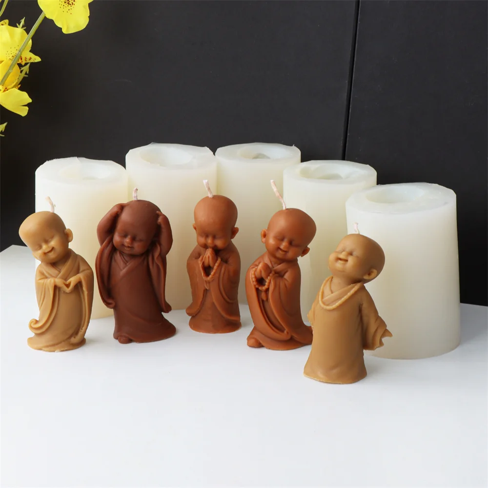 3D Buddhist Monk Candle Silicone Mold Kit Maitreya Godness Guanyin Resin Plaster Home Decor Praying Buddha Deities Soap Make