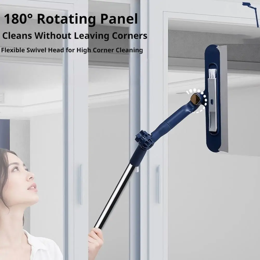 Portable Silicone Mop 2-in-1 Squeegee And Sponge Cleaner Extendable Long Handle Pole Cleaning Toilet Floor And Bathroom