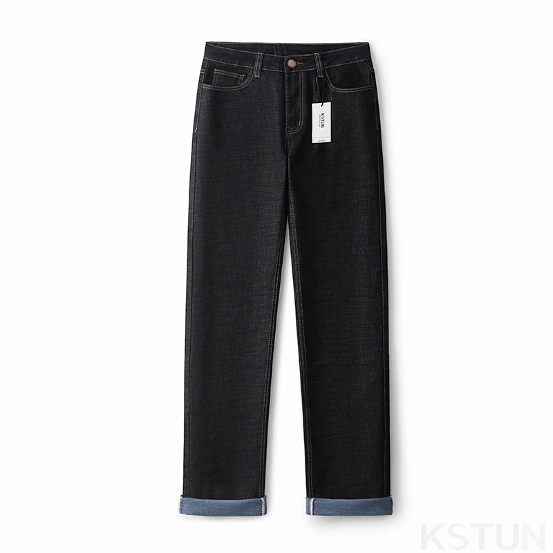 KSTUN Extra Long Jeans Men Dark Blue Straight Cut Business Casual Extended Length Denim Pants For Man Full Trousers Male Jeans