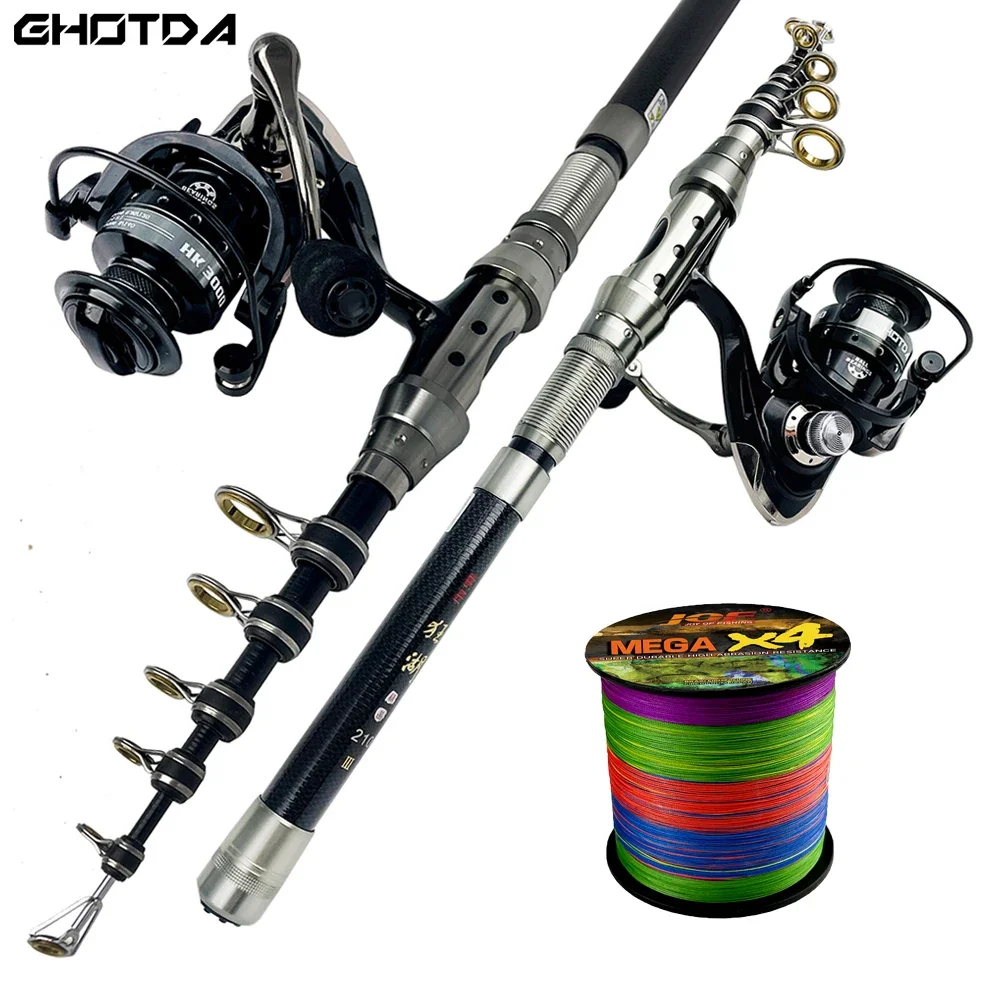 

1.5-2.4m Portable Fishing Rod and Reel Combo Telescopic Fishing Rod 5.2:1 Gear RatioSpinning Reel Saltwater Freshwater Fishing