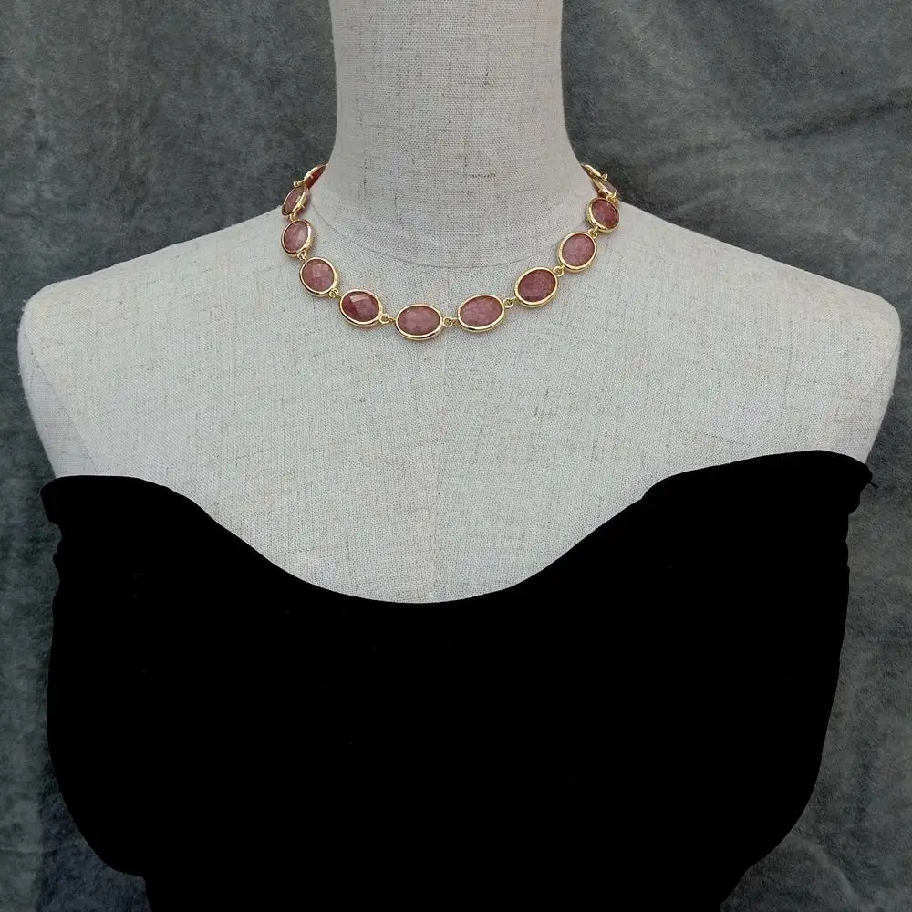 

YYGEM натуральный 13x17 мм овальной формы граненый розовый драгоценный камень ожерелье безель комплект женские ювелирные изделия подарок на день рождения