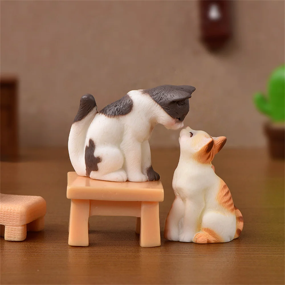 Cute Figurines Miniature Cartoon Animal Cat Resin Ornament For Home Decorations Room Decor Kids Funny Gifts Desk Accessories