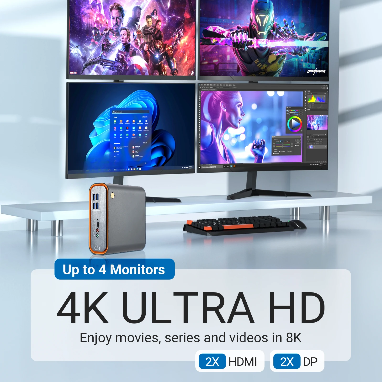 VNOPN mini pc i3 1215U 12th CPU 6C/8T DDR5 4K 8K 2LAN TYPE-C mini computer da gioco WIFI Windows 11 mini pc tascabili micro computer