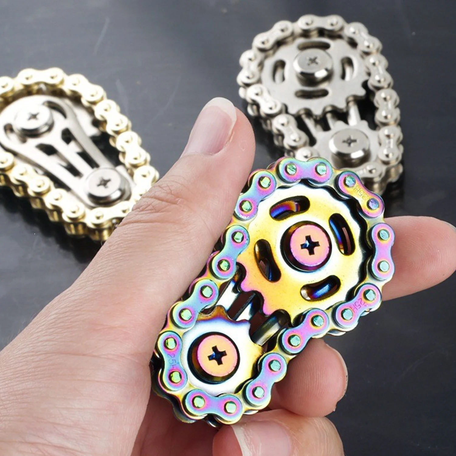 1pcs Adult Metal Sprockets Flywheel Fingertip Gyro Fidget Spinner Anti-Anxiety Gear Stress Relief Sensory Hand Crank Bike Chain